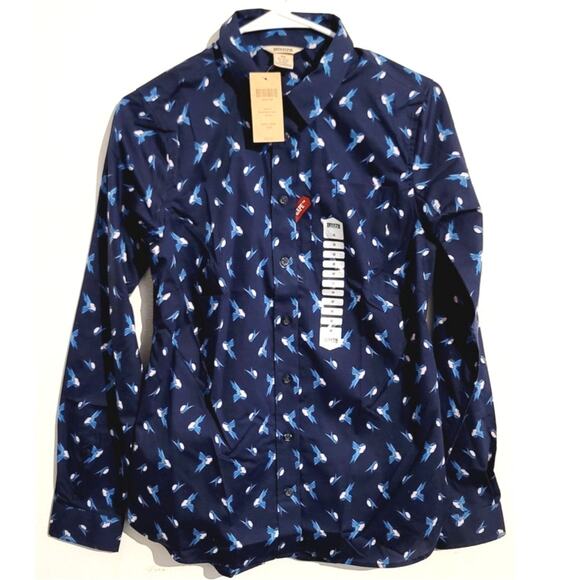 Duluth Trading Co Wrinklefighter Button Up Shirt Bird Print XS NEW - Picture 2 of 10